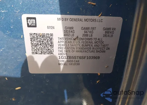 2025 Chevrolet Malibu Fwd Ls from USA, damaged, VIN 1G1ZB5ST6SF103969